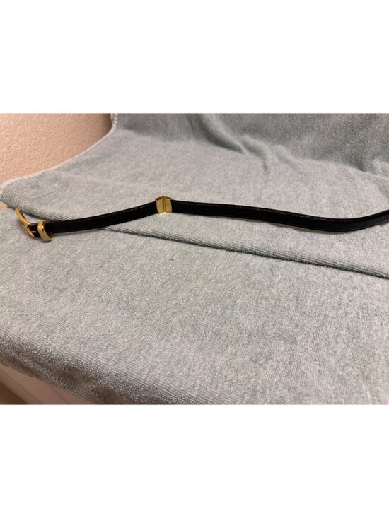 Vintage Gold Buckle Womens Italian Black Calfskin Leather Skinny M Belt main image 4